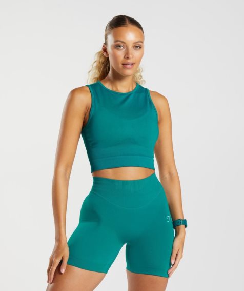 Women's Gymshark Sweat Seamless Midi Tanks Turquoise | NZ 3EXJPT